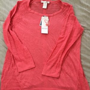 Design History Pointelle Fall Coral Button Back Sweater Size L